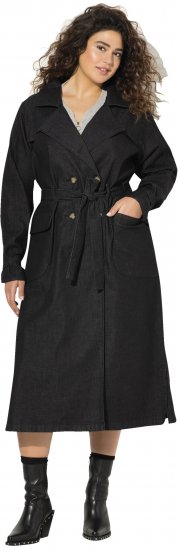 Ulla Popken Denim Acid Wash Trench Coat Black - Μπουφάν - 