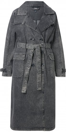 Ulla Popken Denim Acid Wash Trench Coat Grey Denim - Μπουφάν - 
