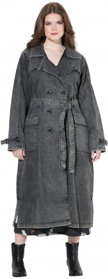 Ulla Popken Denim Acid Wash Trench Coat Grey Denim - Μπουφάν - 