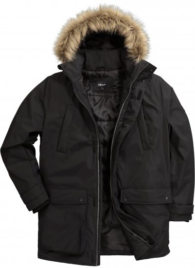Men Plus Parka With Fur Hood Black - Μπουφάν - Aνδρικά μπουφαν μεγάλα μεγέθη