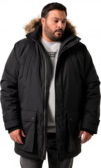 Men Plus Parka With Fur Hood Black - Μπουφάν - Aνδρικά μπουφαν μεγάλα μεγέθη
