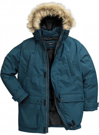 Men Plus Parka With Fur Hood Dark Green - Μπουφάν - Aνδρικά μπουφαν μεγάλα μεγέθη