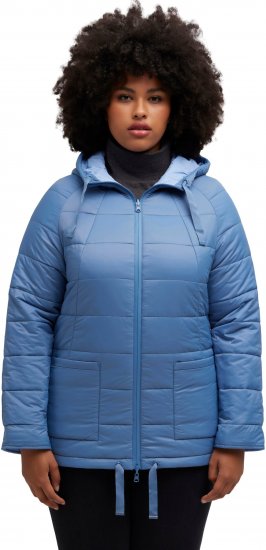 Ulla Popken Reversible Butterfly Print Fully Lined Quilted Jacket Blue Denim - Μπουφάν - 
