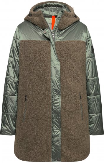 Ulla Popken Mixed Texture Fleece Quilted Jacket Olive - Μπουφάν - 