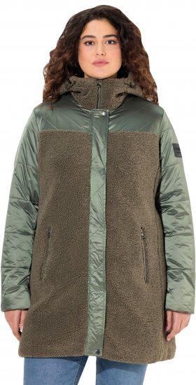 Ulla Popken Mixed Texture Fleece Quilted Jacket Olive - Μπουφάν - 