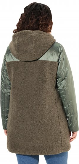 Ulla Popken Mixed Texture Fleece Quilted Jacket Olive - Μπουφάν - 