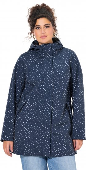 Ulla Popken Raindrop Print Longline Waterproof Jacket Navy - Μπουφάν - 