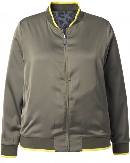 Ulla Popken Reversible Leopard Print College Collar Jacket Olive Grey - Μπουφάν - 