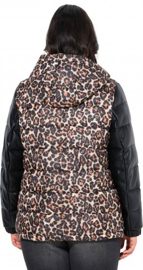 Ulla Popken HYPRAR Leopard And Leather Look Quilted Jacket Black - Μπουφάν - 