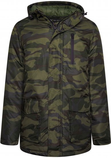 Kam Jeans KV143 Camo Print Hooded Coat Khaki - Μπουφάν - Aνδρικά μπουφαν μεγάλα μεγέθη