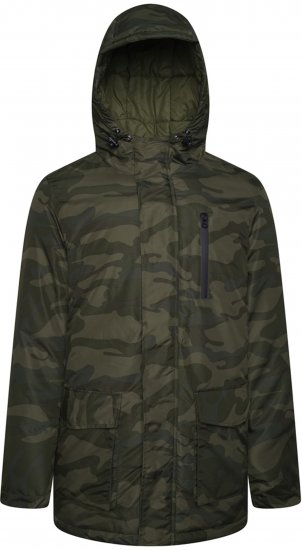 Kam Jeans KV143 Camo Print Hooded Coat Khaki - Μπουφάν - Aνδρικά μπουφαν μεγάλα μεγέθη