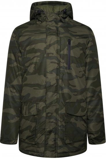 Kam Jeans KV143 Camo Print Hooded Coat Khaki - Μπουφάν - Aνδρικά μπουφαν μεγάλα μεγέθη