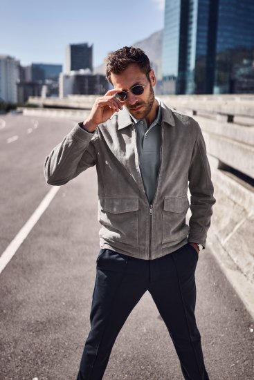 JP1880 Leather Jacket Lamskin Suede Grey - Μπουφάν - Aνδρικά μπουφαν μεγάλα μεγέθη