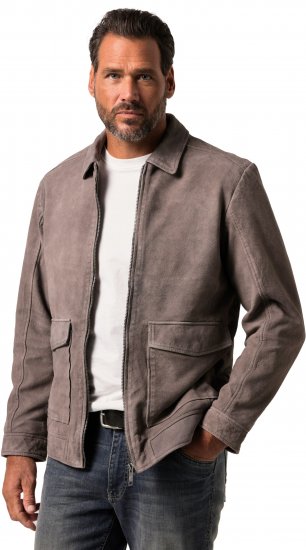 JP1880 Leather Jacket Lamskin Suede Grey - Μπουφάν - Aνδρικά μπουφαν μεγάλα μεγέθη