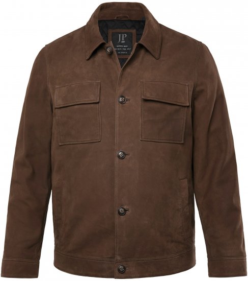 JP1880 Leather Jacket Nubuck Shirt Collar Brown - Μπουφάν - Aνδρικά μπουφαν μεγάλα μεγέθη