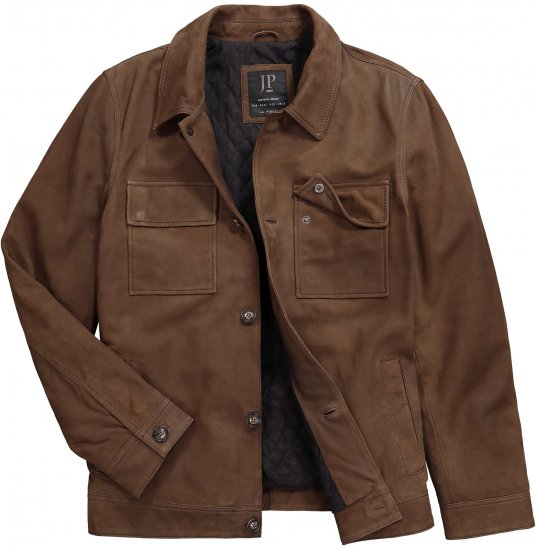 JP1880 Leather Jacket Nubuck Shirt Collar Brown - Μπουφάν - Aνδρικά μπουφαν μεγάλα μεγέθη