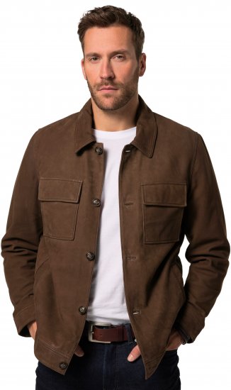 JP1880 Leather Jacket Nubuck Shirt Collar Brown - Μπουφάν - Aνδρικά μπουφαν μεγάλα μεγέθη
