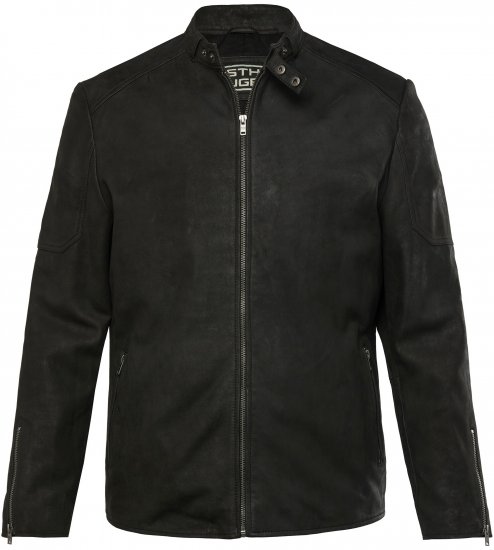 STHUGE Leather Biker Jacket Lamb Nappa Leather Black - Μπουφάν - Aνδρικά μπουφαν μεγάλα μεγέθη