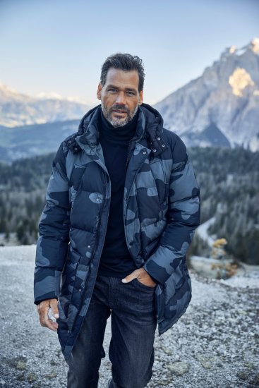 JP1880 Quilted Parka with Camouflage Drawstring Waist Black - Μπουφάν - Aνδρικά μπουφαν μεγάλα μεγέθη