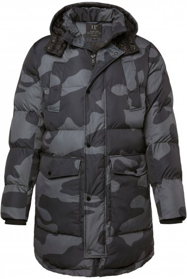 JP1880 Quilted Parka with Camouflage Drawstring Waist Black - Μπουφάν - Aνδρικά μπουφαν μεγάλα μεγέθη