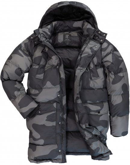 JP1880 Quilted Parka with Camouflage Drawstring Waist Black - Μπουφάν - Aνδρικά μπουφαν μεγάλα μεγέθη
