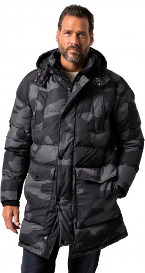 JP1880 Quilted Parka with Camouflage Drawstring Waist Black - Μπουφάν - Aνδρικά μπουφαν μεγάλα μεγέθη