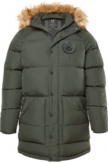 JP1880 Quilted Parka Lightweight and Warm with Faux Fur Hood Dark Green - Μπουφάν - Aνδρικά μπουφαν μεγάλα μεγέθη