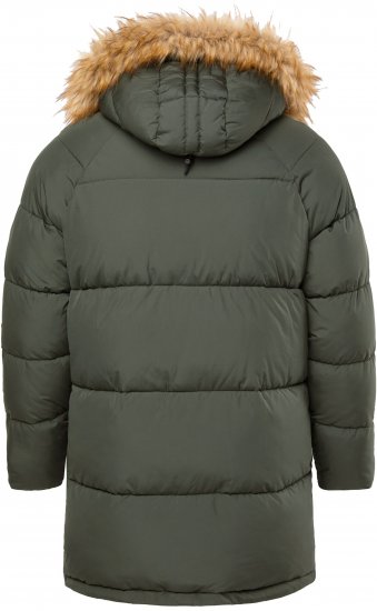JP1880 Quilted Parka Lightweight and Warm with Faux Fur Hood Dark Green - Μπουφάν - Aνδρικά μπουφαν μεγάλα μεγέθη