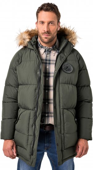 JP1880 Quilted Parka Lightweight and Warm with Faux Fur Hood Dark Green - Μπουφάν - Aνδρικά μπουφαν μεγάλα μεγέθη
