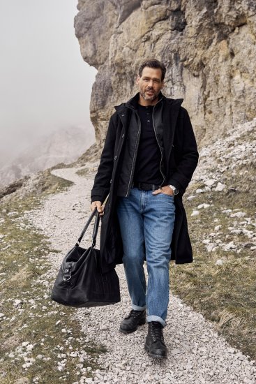 JP1880 Water-repellent Functional Coat with Wool Look Black - Μπουφάν - Aνδρικά μπουφαν μεγάλα μεγέθη