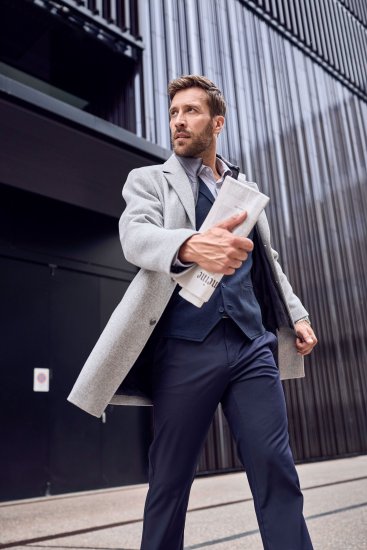 JP1880 Wool Blend Coat with Nylon Insert Grey - Μπουφάν - Aνδρικά μπουφαν μεγάλα μεγέθη