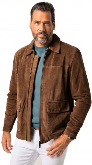 JP1880 Leather Jacket Genuine Cowhide Brown - Μπουφάν - Aνδρικά μπουφαν μεγάλα μεγέθη