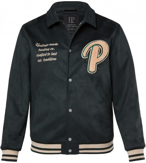 JP1880 Blouson Velour with Chest Embroidery Dark Green - Μπουφάν - Aνδρικά μπουφαν μεγάλα μεγέθη