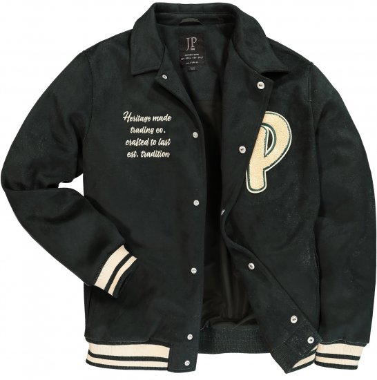 JP1880 Blouson Velour with Chest Embroidery Dark Green - Μπουφάν - Aνδρικά μπουφαν μεγάλα μεγέθη