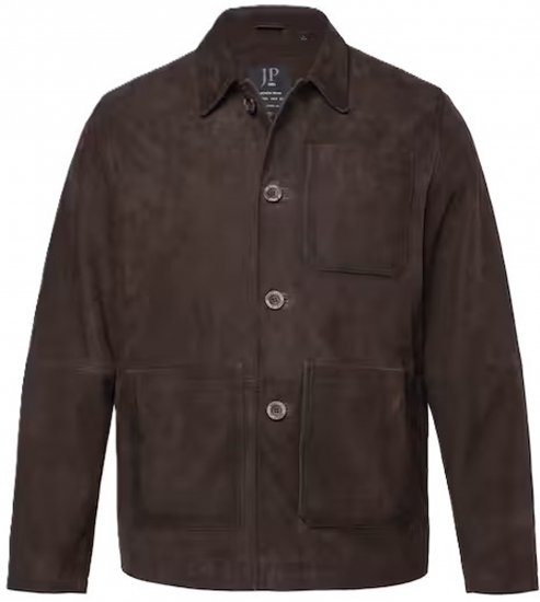 JP1880 Leather Jacket Goat Suede Shirt Collar Dark Brown - Μπουφάν - Aνδρικά μπουφαν μεγάλα μεγέθη