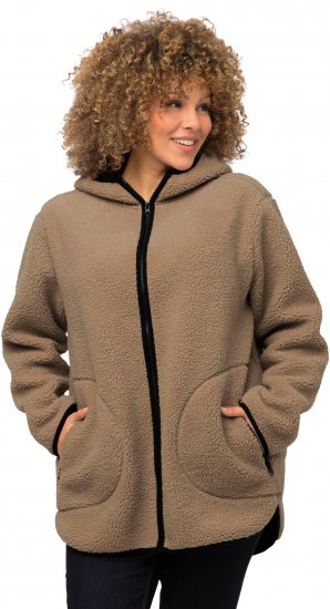 Ulla Popken Long Sleeve Hooded Teddy Jacket Putty - Μπουφάν - 