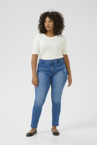 Kaffe Curve Laurina Τζιν Washed/Destroyed Blue Denim - Τζιν & Παντελόνια για Γυναίκες σε Μεγάλες Μεγέθη – Plus Size - 