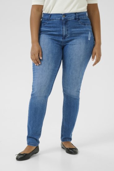 Kaffe Curve Laurina Τζιν Washed/Destroyed Blue Denim - Τζιν & Παντελόνια για Γυναίκες σε Μεγάλες Μεγέθη – Plus Size - 