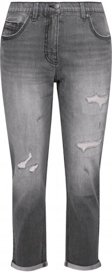 Ulla Popken Distressed Stretch Fit Boyfriend Jeans Dark Denim Blue - Τζιν & Παντελόνια για Γυναίκες σε Μεγάλες Μεγέθη – Plus Size - 