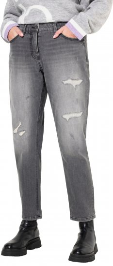 Ulla Popken Distressed Stretch Fit Boyfriend Jeans Dark Denim Blue - Τζιν & Παντελόνια για Γυναίκες σε Μεγάλες Μεγέθη – Plus Size - 