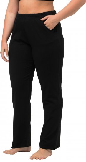 Ulla Popken Bootcut Elastic Waist Cotton French Terry Sport Pants Black - Τζιν & Παντελόνια για Γυναίκες σε Μεγάλες Μεγέθη – Plus Size - 