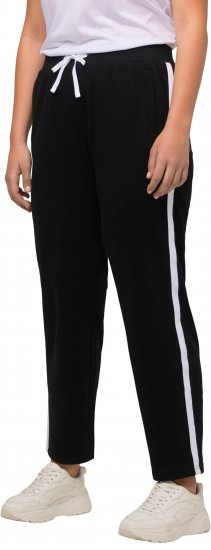 Ulla Popken Side Stripe Adjustable Drawstring Waist Joggers Black - Τζιν & Παντελόνια για Γυναίκες σε Μεγάλες Μεγέθη – Plus Size - 