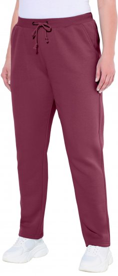 Ulla Popken Basic Drawstring Elastic Waist Cotton Blend Joggers Dark Berry - Τζιν & Παντελόνια για Γυναίκες σε Μεγάλες Μεγέθη – Plus Size - 