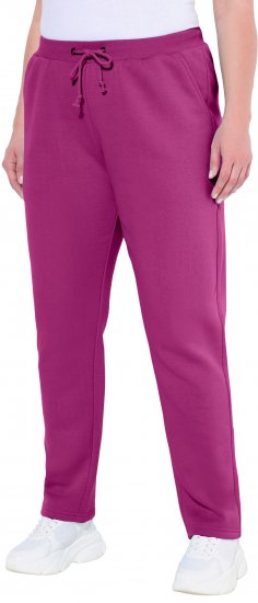 Ulla Popken Basic Drawstring Elastic Waist Cotton Blend Joggers Berry - Τζιν & Παντελόνια για Γυναίκες σε Μεγάλες Μεγέθη – Plus Size - 