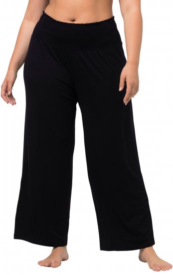 Ulla Popken Wide Leg Smocked Waist Knit Pants Black - Τζιν & Παντελόνια για Γυναίκες σε Μεγάλες Μεγέθη – Plus Size - 