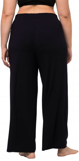 Ulla Popken Wide Leg Smocked Waist Knit Pants Black - Τζιν & Παντελόνια για Γυναίκες σε Μεγάλες Μεγέθη – Plus Size - 