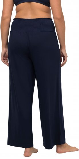 Ulla Popken Wide Leg Smocked Waist Knit Pants Night Blue - Τζιν & Παντελόνια για Γυναίκες σε Μεγάλες Μεγέθη – Plus Size - 