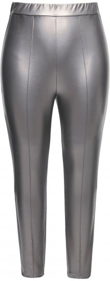 Ulla Popken Metallic Faux Leather Leggings Silver - Τζιν & Παντελόνια για Γυναίκες σε Μεγάλες Μεγέθη – Plus Size - 