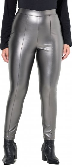 Ulla Popken Metallic Faux Leather Leggings Silver - Τζιν & Παντελόνια για Γυναίκες σε Μεγάλες Μεγέθη – Plus Size - 
