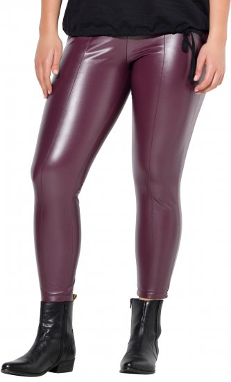 Ulla Popken Metallic Faux Leather Leggings Plum - Τζιν & Παντελόνια για Γυναίκες σε Μεγάλες Μεγέθη – Plus Size - 